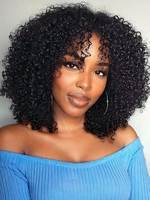 Perruque Afro en cheveux brésiliens vierges, entièrement fabriquée à la machine, transparente, sans colle, avec frange, installation facile, pour usage quotidien et rendez-vous décontractés