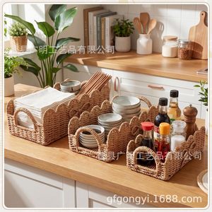 Woven Rope <b>Storage</b> <b>Basket</b> Rectangle Handmade With Handles For Bathroom Toilet Paper And Toiletries Organizer - Product Image 3