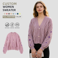 Cardigan en tricot pour femme de haute qualité, élégant, ample, uni, avec logo personnalisé, motif étoile brodé, pull pour femme