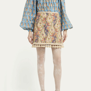 Minigonna a trapezio bohémien con ricami Paisley, paillettes e perline, orlo con nappe, vita alta, casual, da festa, per donna - Product Image 2