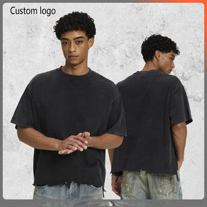 Camiseta de Corte Cuadrado con Lavado Vintage para Hombre, con Logotipo Personalizado |   Camiseta de Alta Calidad, 220g, Algodón Grueso, Estilo Urbano, Estampada y Desgastada - Product Image 1