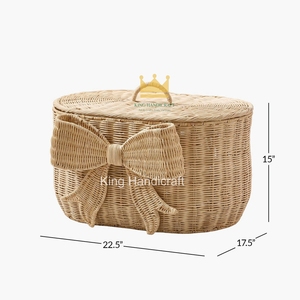 Panier de rangement en rotin à prix abordable, forme ovale avec poignée en forme de nœud, organisateur de vêtements artisanal pour le salon - Product Image 2