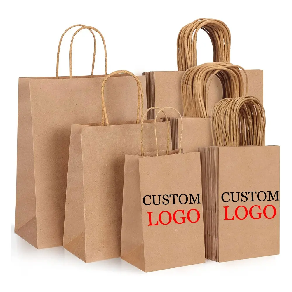 Factory Wholesale Plain Brown Diy Kraft Paper Bags Logo Tote Recycled Merchandise Takeaway Brown Paper Bag With Handle Shopping