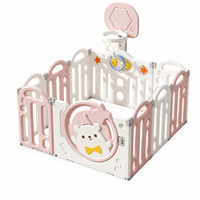 Corralito Modular para Bebés Gris y Blanco, 10 Paneles, Plegable, con Tablero de Actividades y Aro de Baloncesto