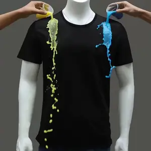 Comodidad transpirable impermeable y resistente a las manchas, camiseta negra de la tecnología nano hidrofóbica Fitness camiseta