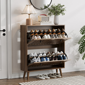 Meuble à chaussures moderne 31,5 pouces couleur noyer finition rainurée verticale unité de rangement verticale - Product Image 4