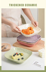 Série de style crème pétrie à la main assiette carrée de 8 pouces capacité domestique dîner vaisselle simple <span class=keywords><strong>couleur</strong></span> unie grande assiette en céramique - Product Image 4