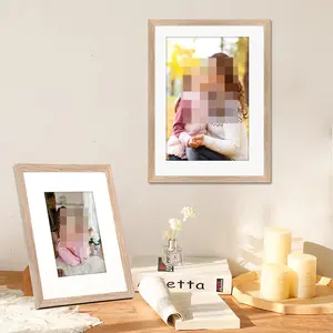 Natural Wood Finished Decorative Transparent Double Sided Glass Floating Photo Frame For Tabletop Photo Display