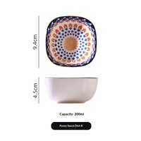 Plat à sauce artisanal bohème en grès, assiette à collation vintage en céramique avec motif sous glaçure, compatible micro-ondes et lave-vaisselle, conforme FDA