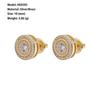 S925 argent Hiphop <span class=keywords><strong>oreille</strong></span> <span class=keywords><strong>Piercing</strong></span> rond plein <span class=keywords><strong>diamant</strong></span> Zircon or Rose hommes unique à la mode Hip Hop boucles d'oreilles - Product Image 5