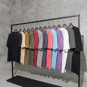 Camiseta de Verano 2024 Vintage, 285G, 100% Algodón, Lavado Ácido Intenso, para Hombre, Cuello Redondo, Manga Corta, Transpirable, Tejido de Punto, Diseño Liso - Product Image 1