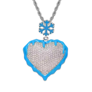 Fashion Hip Hop <strong>Frozen</strong> Heart Luminous Pendant Necklace Iced Zircon Silver Plated for Parties or Gift Giving - Product Image 1