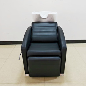 Fauteuil de lavage noir inclinable pour salon de coiffure, lit de lavage de cheveux avec cadre métallique et bac, pour institut de beauté et salon de barbier - Product Image 2