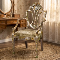 Fauteuil Yips LD-1503-1280 de style Mid-Century Modern, motif floral et oiseaux peints à la main, aspect antique, feuilles d'argent, en caoutchouc, pour salon et hôtel