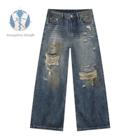 Vente en gros d'usine, jeans vintage déchirés personnalisés, pantalon homme