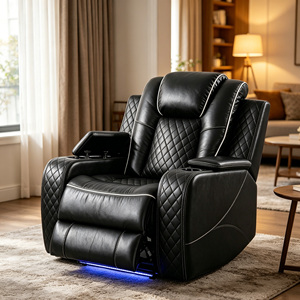 Canapé inclinable électrique de luxe trois places pour home <span class=keywords><strong>cinéma</strong></span> avec haut-parleur Bluetooth, éclairage LED, porte-gobelet et surpiqûres diamantées - Product Image 5