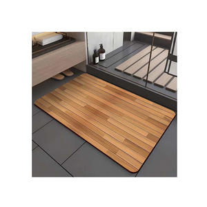 Alfombra de baño de tierra diatomeas, rectangular, con patrón de grano de madera, absorbente, antideslizante, diseño minimalista para el suelo del baño. - Product Image 3