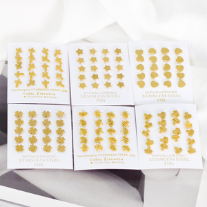 Pendientes de tuerca con forma de corazón de oro, acero inoxidable 316L, joyería hipoalergénica para mujer, accesorios de moda - Product Image 2