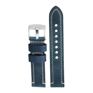 Großhandel Blau 20/22mm Vintage Echt leder Uhren armband mit Hochleistungs-Metalls chnalle für Panerai Uhr