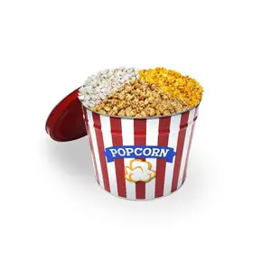 Customized Printing Round metal buckets Cookies Can box packaging for Food bucket popcorn tin