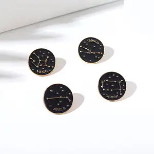 Creative Custom Star Sign Zodiac Lapel Pin Badge Metal 12 Constellation Enamel Pin