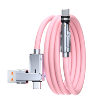 Kabel Charger Cepat 100W Silikon 2 in 1 Berkualitas Tinggi, Tahan Lama, Putar 540 Derajat, USB-C ke C & USB-A untuk Pengisian Daya/Sinkronisasi Data