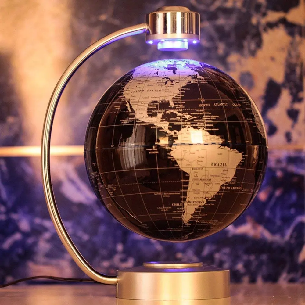 NHSUNRAY — Globe flottant de 8 pouces à lévitation magnétique, boule rotative éclairée par LED, carte du monde de la terre, pour le bureau et la maison