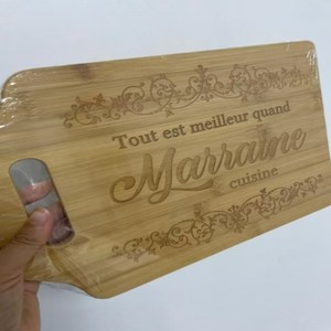 Bamboo Cutting <b>Board</b> 12.2x8.7in Laser Engraved Handle For Kitchen Use - Product Image 2