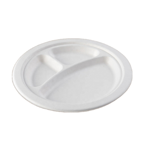 Assiettes Rondes à <span class=keywords><strong>3</strong></span> <span class=keywords><strong>Compartiments</strong></span> en Pulpe de Bagasse Moulée, Écologiques et Robustes, Vente en Gros Usine pour Fêtes - Product Image 1