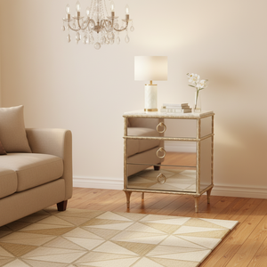 European Vintage Solid Wood Foldable <strong>Bedside</strong> <strong>Table</strong> <strong>Antique</strong> Mirror Hand Carved Nightstand 3 Drawers Wireless Bedroom Living Room - Product Image 1