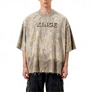 เสื้อยืดทรงบ็อกซี่ผู้ชาย แขนเสื้อแบบดรอปไหล่ ทรงโอเวอร์ไซส์ สตรีทแวร์ พิมพ์ลายไท-ได ล้างสีสไตล์เรโทร ระบายอากาศได้ดี ขายดีประจำปี 2026 รับสกรีนโลโก้ - Product Image 1
