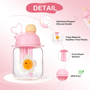 ขวดน้ำไทรทันสำหรับเด็กน่ารักพร้อมสายรัดใส่ผลไม้ หลอดดูด ปราศจากสาร BPA ป้องกันการรั่วไหล ด้ามจับรูปหัวใจ พกพาสะดวกสำหรับเด็ก - Product Image 5