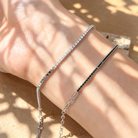 Nouveau bracelet design, bijou pour la main, en argent sterling 925, zircon noir, demi-chaîne tennis, bracelet en argent pour femmes et hommes