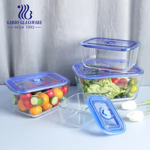 500Ml Capaciteit Hoge Borosilicaatglazen Lunchbox Voedselcontainers Blauw Deksel Magnetronbestendige Diepglazen Doos Voedselcontainer