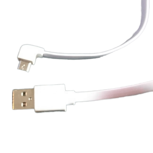 White 90 Degree Left Angled Micro <strong>USB</strong> <strong>Charging</strong> <strong>Cable</strong> with PVC Jacket Flat Ribbon <strong>USB</strong> Data Cord for Camera and Computer - Product Image 1