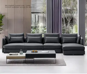 Set sofa kulit hitam modular Italia Modern bagian furnitur ruang tamu desain sofa sudut kulit asli