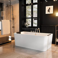 Baignoire autoportante rectangulaire en acrylique avec hydromassage et drain, design moderne, accoudoirs portables, pour villa