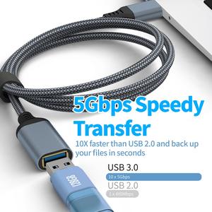 Câble d'extension USB 3.0 3M Type A mâle vers femelle, rallonge tressée en nylon, transfert de données 5 Gbps <span class=keywords><strong>pour</strong></span> webcam, ordinateur, voitures - Product Image 6