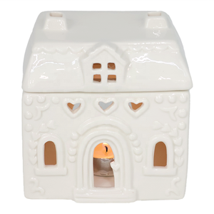 Commandes en gros et personnalisation disponibles Charmant <span class=keywords><strong>porte</strong></span>-bougie en céramique blanche creuse en forme de maison de Noël - Product Image 1