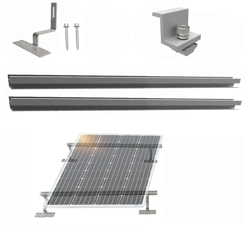 알루미늄 Pv 태양 전지 패널 태양광 타일 피치 지붕 장착 구조 후크 레일 시스템 랙 브래킷