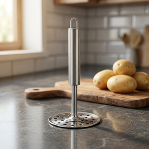 Écrase-pommes de terre rond en acier inoxydable Anax, moderne, avec lame, gadget de cuisine manuel, facile à nettoyer, lavage à la main uniquement - Product Image 2