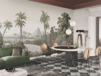 Papier peint en toile de jute, papier peint pour plafond, papier peint 3D, papier peint tropical, papier peint luxueux vert damassé pour salon, chambre d'enfant