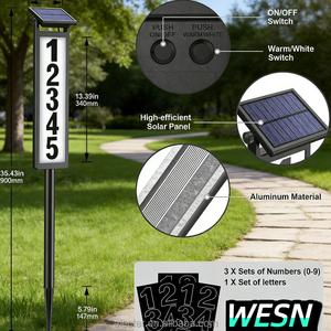 Letrero de Dirección LED con Energía Solar Directa de Fábrica Alecter, IP54 Impermeable, Blanco Cálido, Placa Iluminada con Números de Casa - Product Image 2