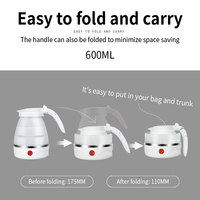Bouilloire électrique portable en acier inoxydable avec arrêt automatique, capacité de 0,6 L, design pliable et compact pour une utilisation domestique et en extérieur
