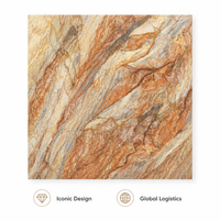 Dalles en pierre frittée à motif Phénix artistique - Carreaux muraux de luxe aspect marbre or orange, imperméables et résistants aux rayures
