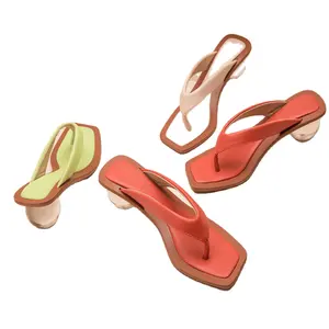 Benutzer definiertes Logo New Summer Low MOQ Holz korken Seltsame transparente Kugelform High Heels Flip Flop Hausschuhe große Fersen sandale