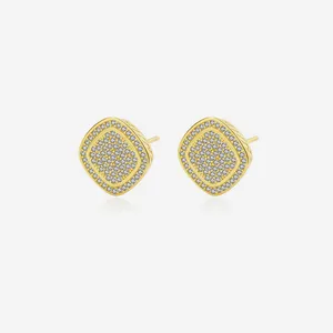 VIANRLA 925 Sterling Silver Jewelry Square Shape Stud Earrings 18k Gold Plated Earring For Women Free Laser Logo Drop Shipping