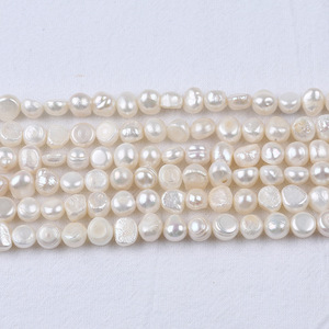 Perle de Zhuji 8-9mm, perle d'eau douce baroque, bouton et pomme de terre, perle à deux faces, trou latéral clair, perle blanche en vrac pour la fabrication de bijoux - Product Image 2