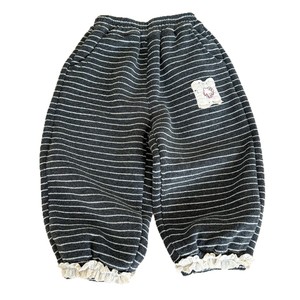 Girls Striped Fleece <b>Lined</b> Casual <b>Pants</b> With Lace Trim Cotton Material For Kindergarten Kids - Product Image 4
