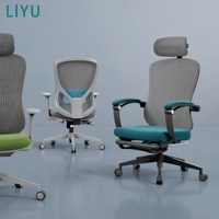 Chaise de bureau ergonomique contemporaine en maille à dossier haut avec appui-tête fixe pivotant pour usage professionnel et atelier